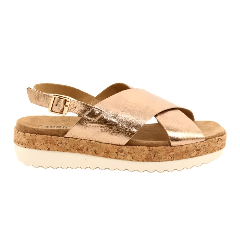 Caprice Leather Sandals On The Platform 9-28712 933 Rosegold golden