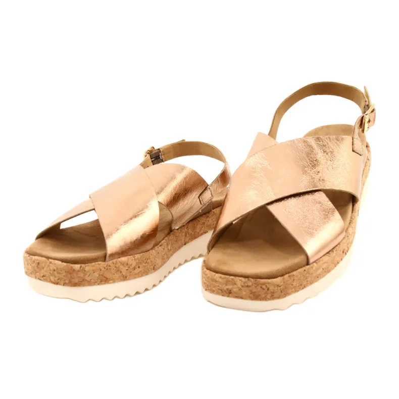 Caprice Leather Sandals On The Platform 9-28712 933 Rosegold golden