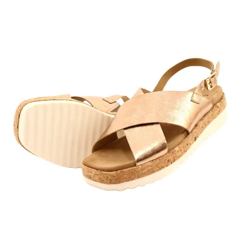 Caprice Leather Sandals On The Platform 9-28712 933 Rosegold golden