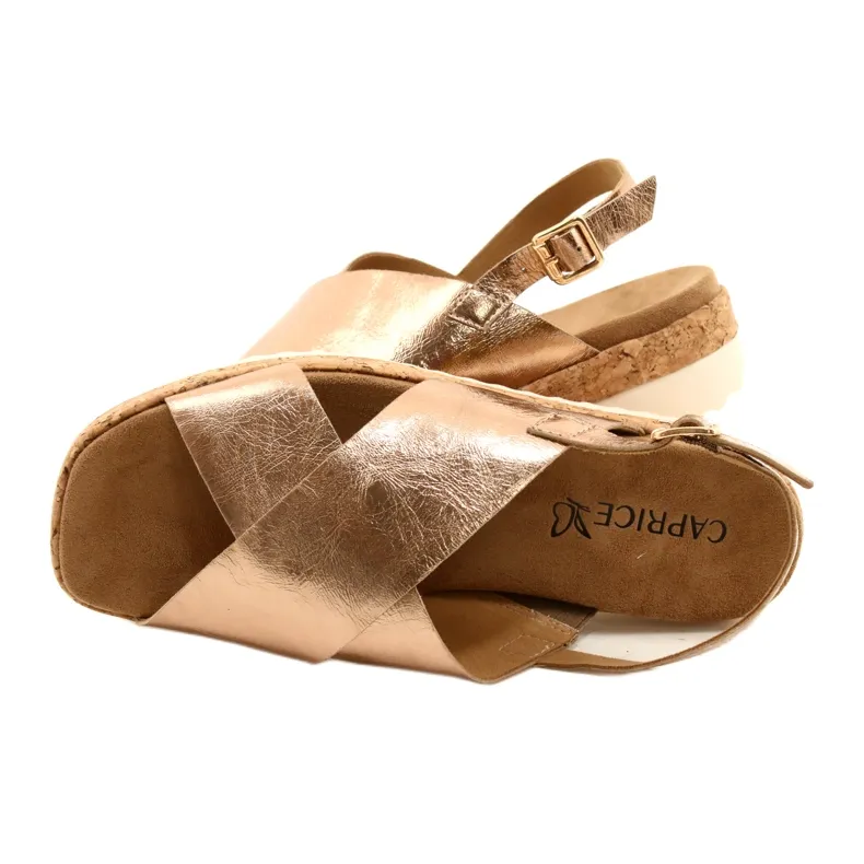 Caprice Leather Sandals On The Platform 9-28712 933 Rosegold golden