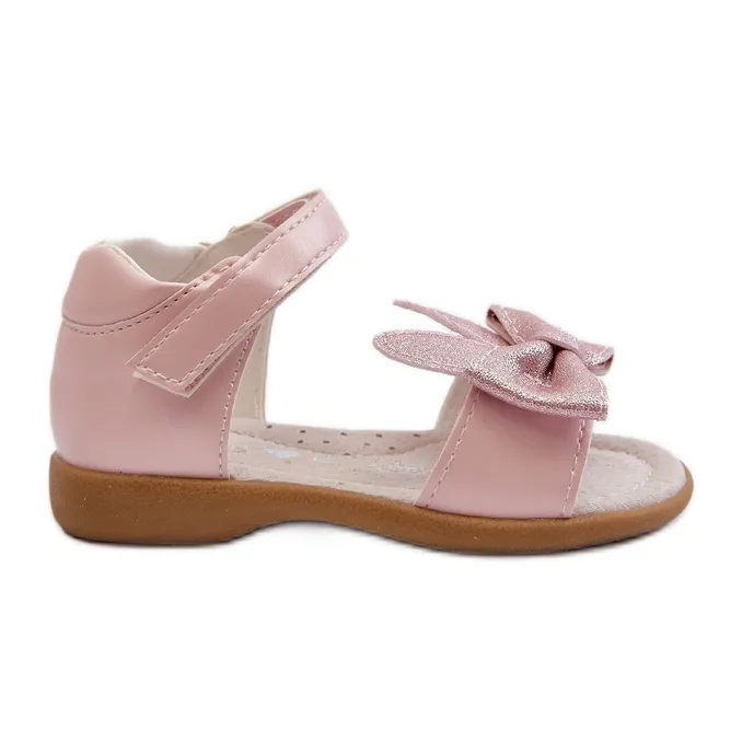 Children's sandals with a bow and Velcro fastening, pink Wistala