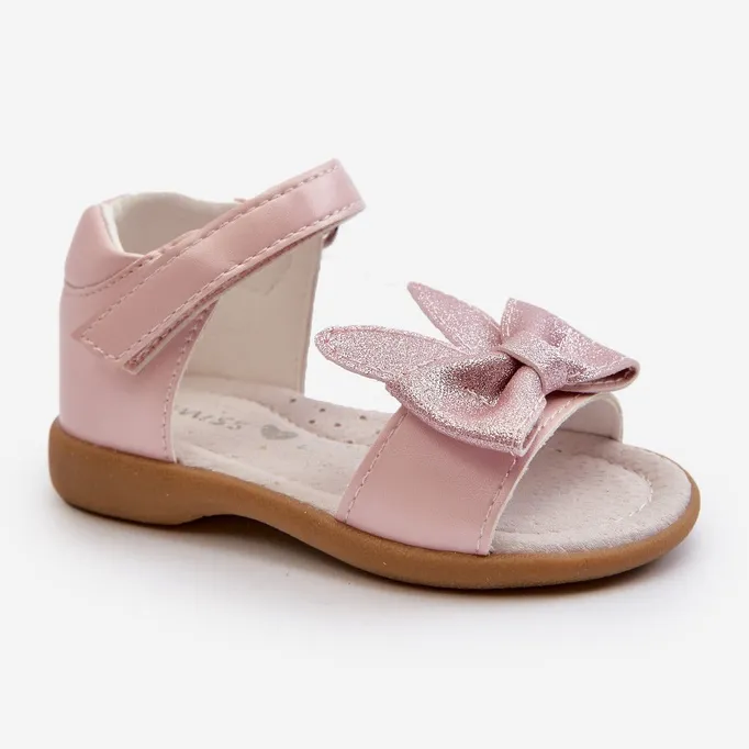 Children's sandals with a bow and Velcro fastening, pink Wistala