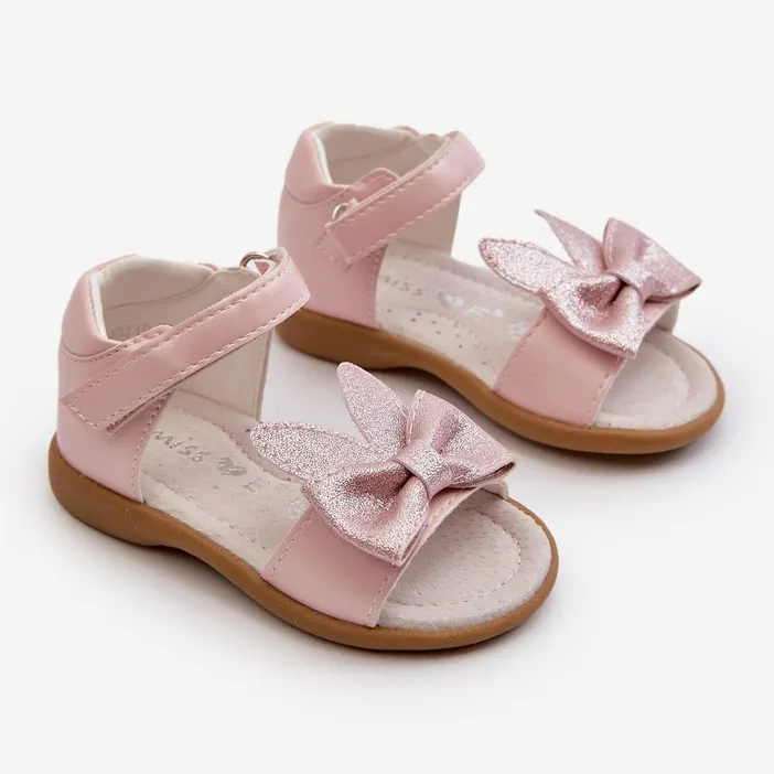 Children's sandals with a bow and Velcro fastening, pink Wistala