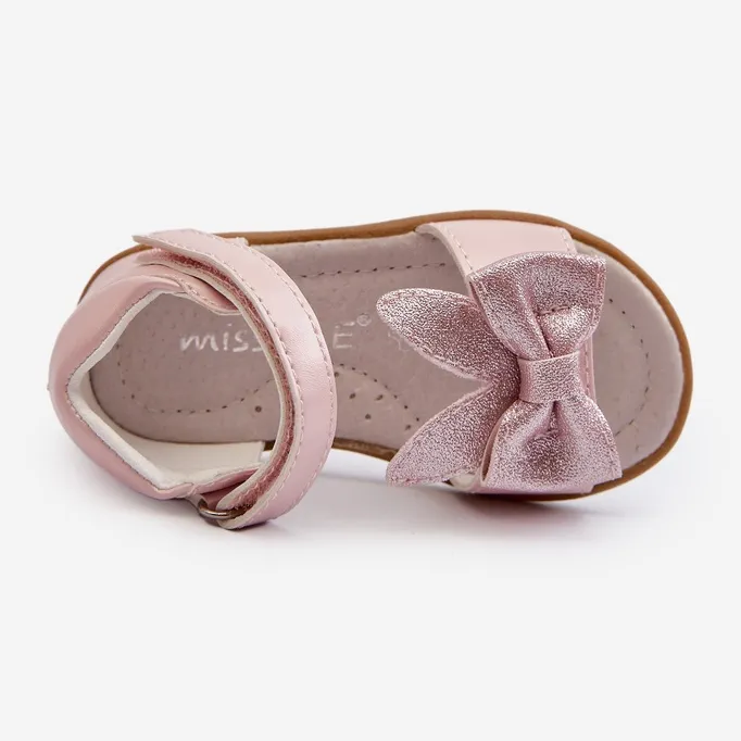 Children's sandals with a bow and Velcro fastening, pink Wistala