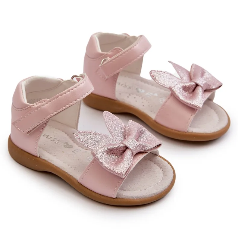 Children's sandals with a bow and Velcro fastening, pink Wistala