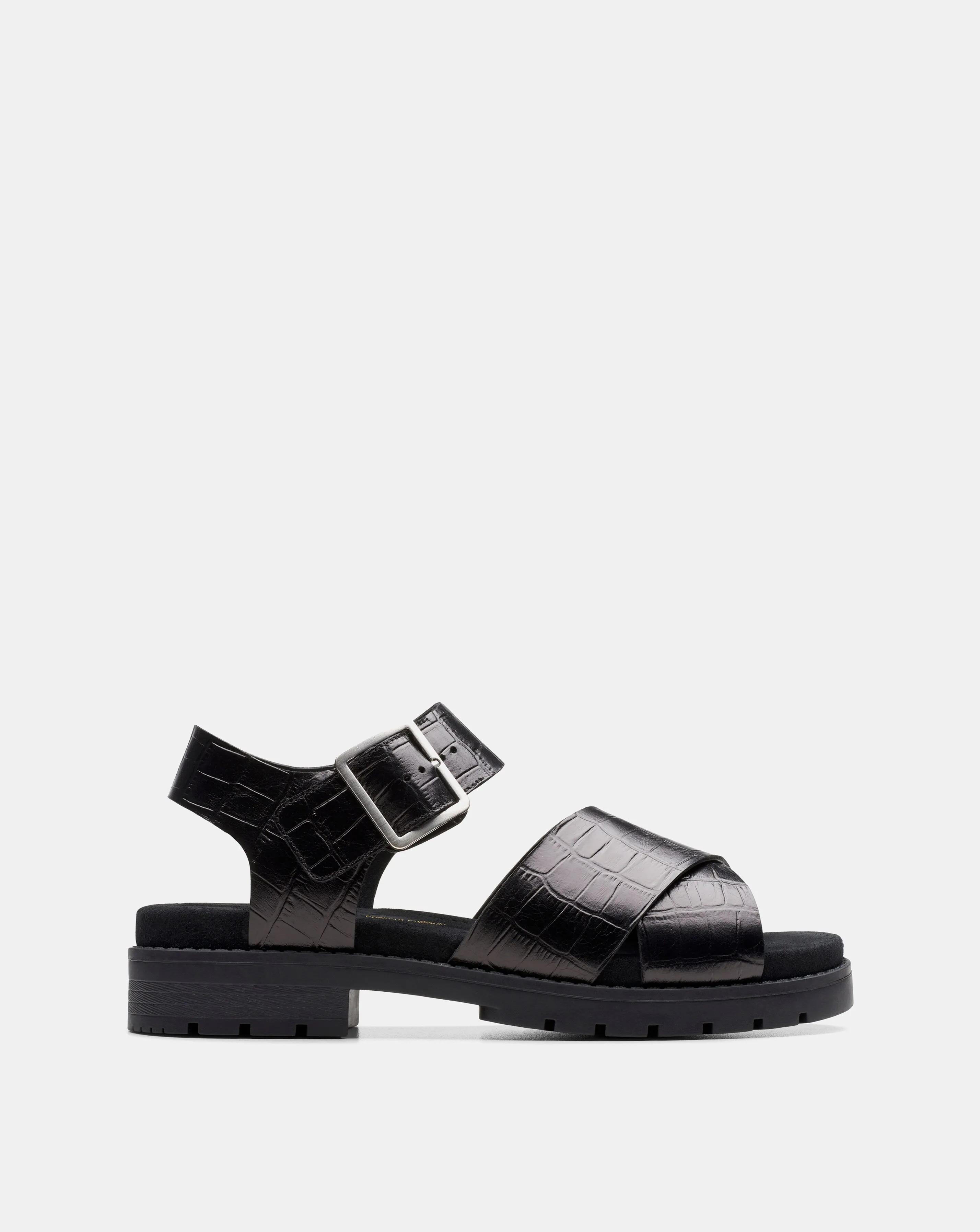 Clarks Orinoco Leather Cross Buckle Sandal Wide Fit | Simply Be