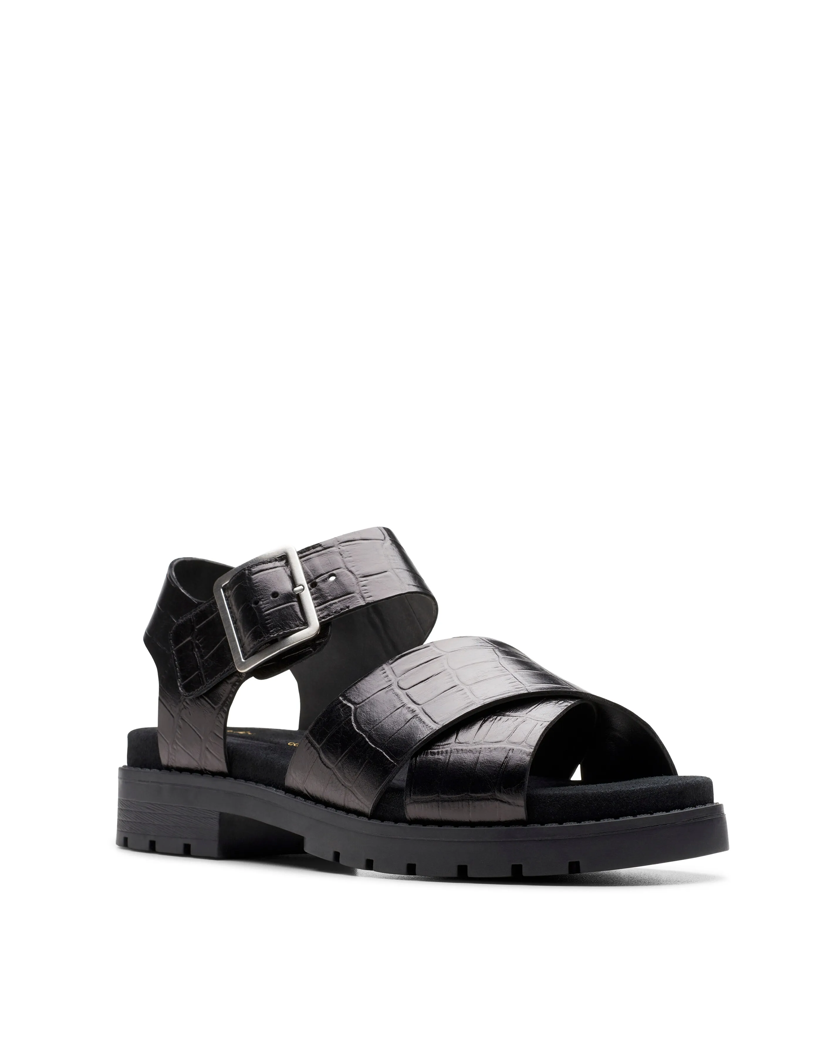 Clarks Orinoco Leather Cross Buckle Sandal Wide Fit | Simply Be