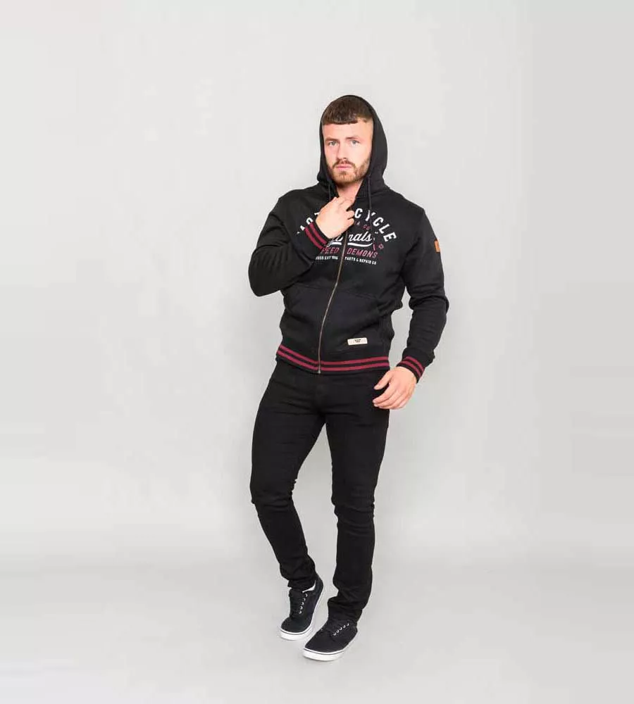 D555 Tall Mens Full Zip Hoodie With Motorcycle Chest Print (PATRICK)