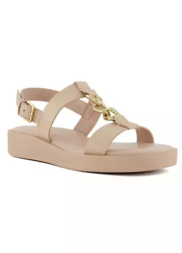 Dune London Blush Leather Lyssia Chain T-Bar Sandals | Grattan