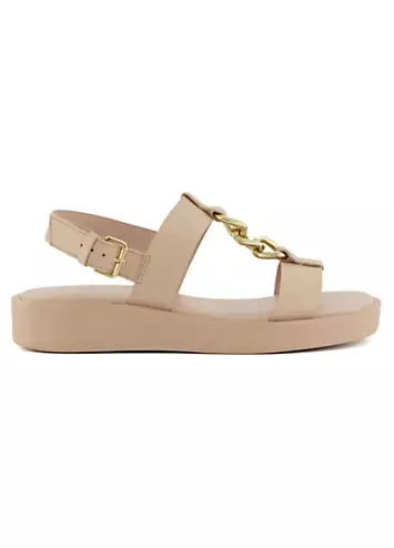 Dune London Blush Leather Lyssia Chain T-Bar Sandals | Grattan