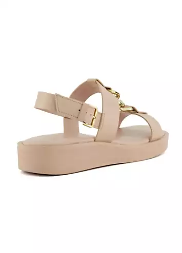 Dune London Blush Leather Lyssia Chain T-Bar Sandals | Grattan