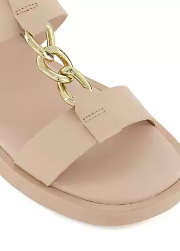 Dune London Blush Leather Lyssia Chain T-Bar Sandals | Grattan