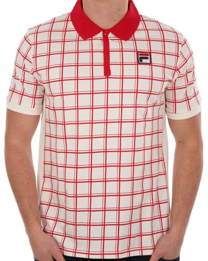 Fila Vintage Windowpane Polo Gardenia Red