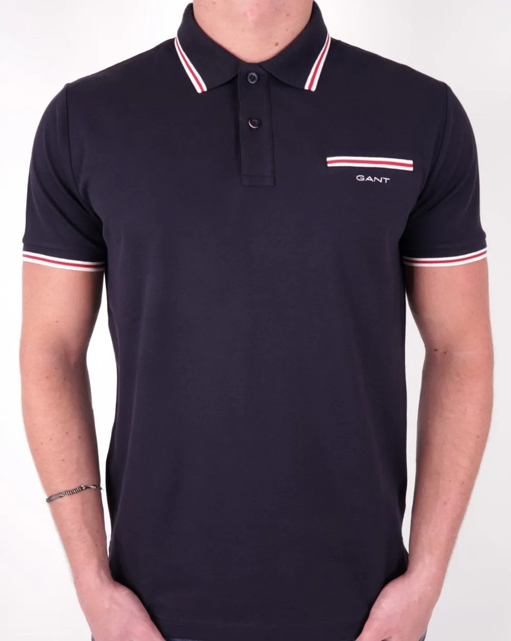 Gant Tipped Pique Polo Navy Blue