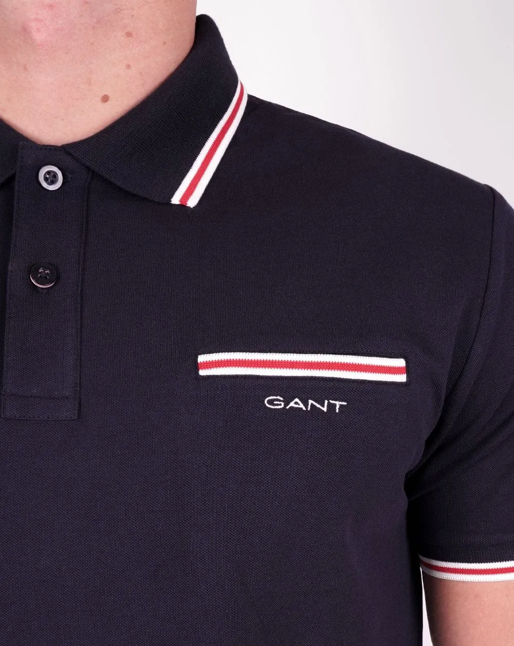 Gant Tipped Pique Polo Navy Blue