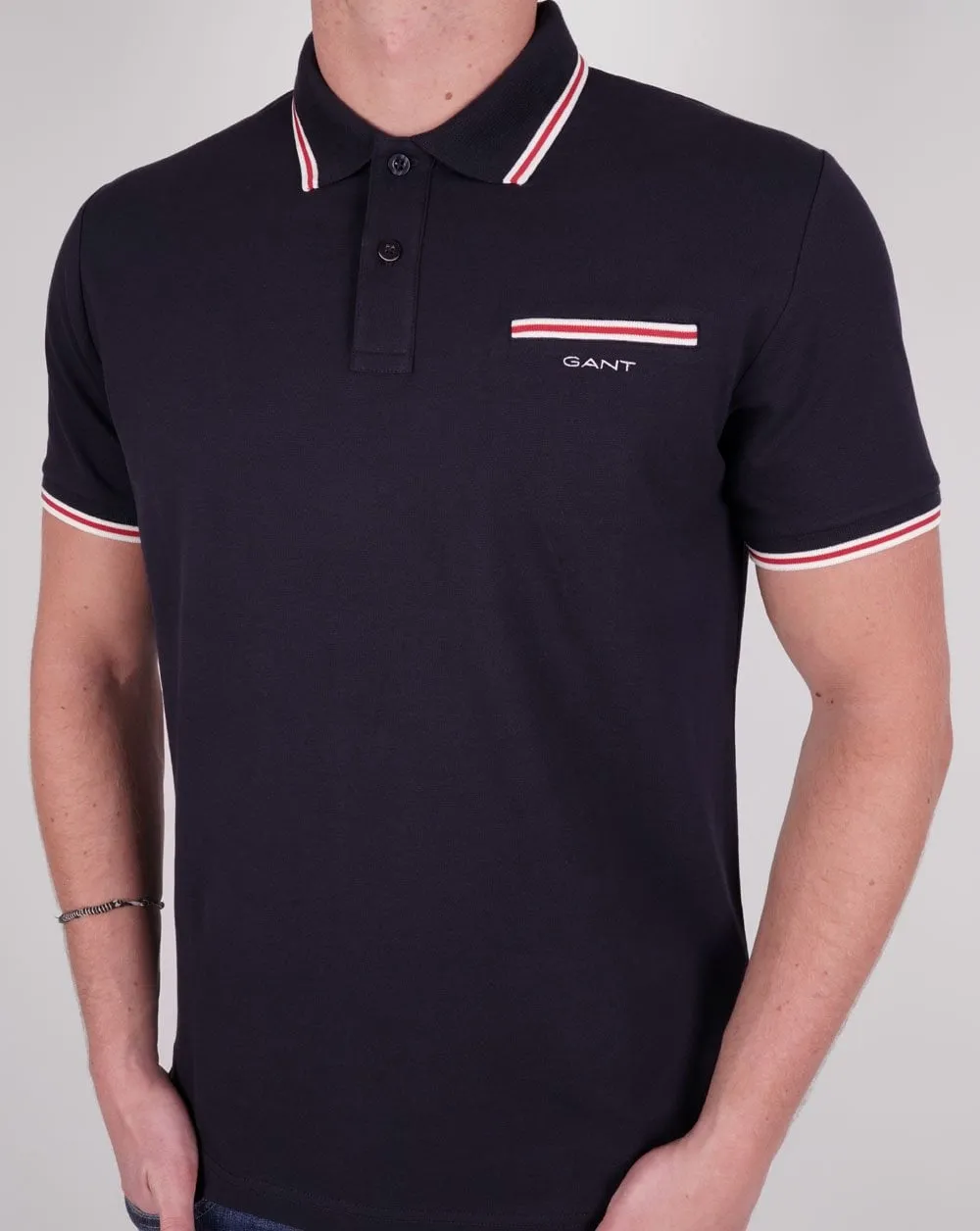 Gant Tipped Pique Polo Navy Blue