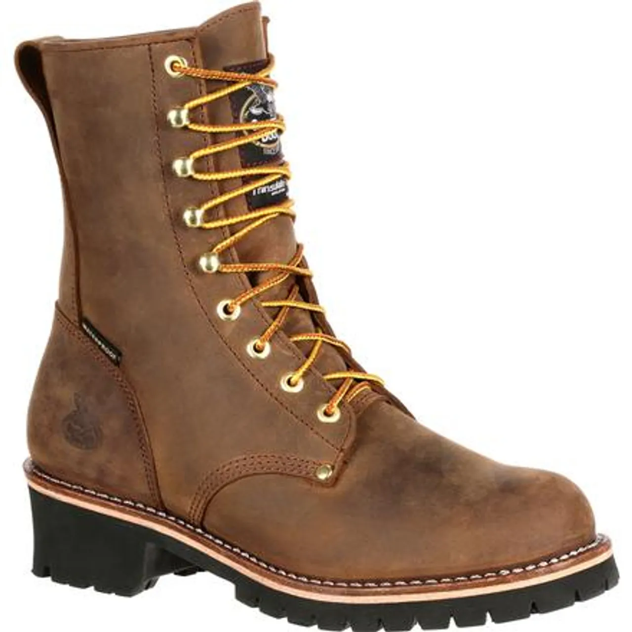 Georgia Boot Mens Steel Toe Waterproof 400G Insulated Logger Work Boot GB00065 BROWN