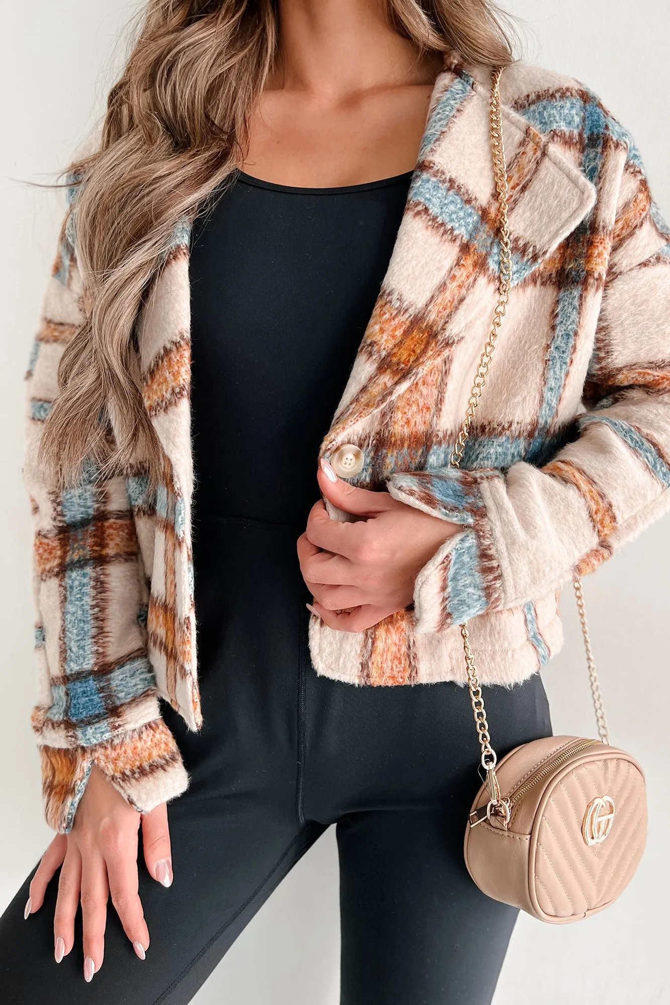 I'm Running Point Plaid Crop Jacket (Taupe)