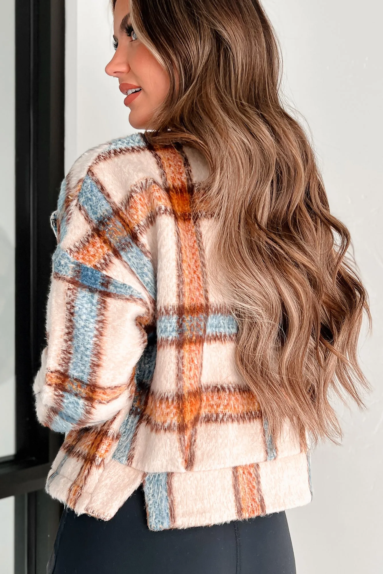 I'm Running Point Plaid Crop Jacket (Taupe)