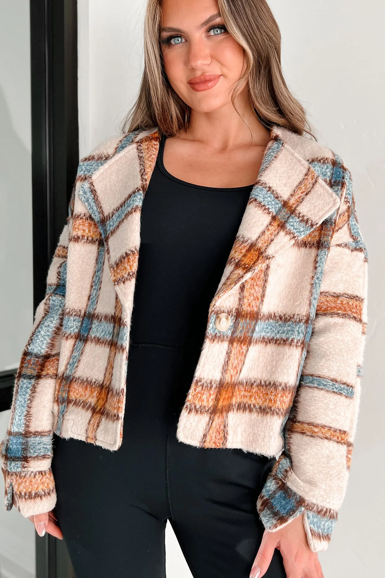 I'm Running Point Plaid Crop Jacket (Taupe)