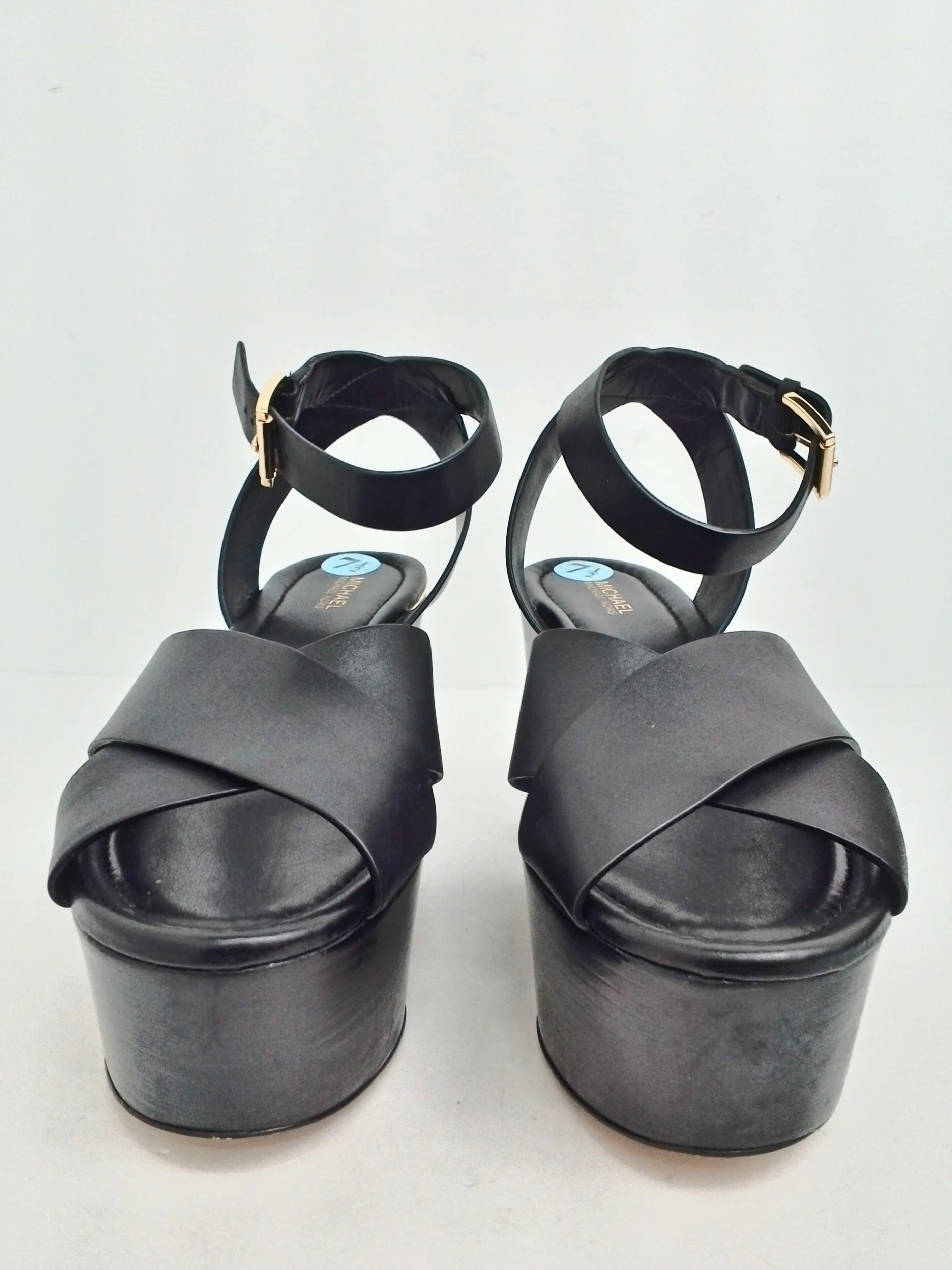 Michael Kors Women's Black Leather Platform Sandals Size 7.5 M