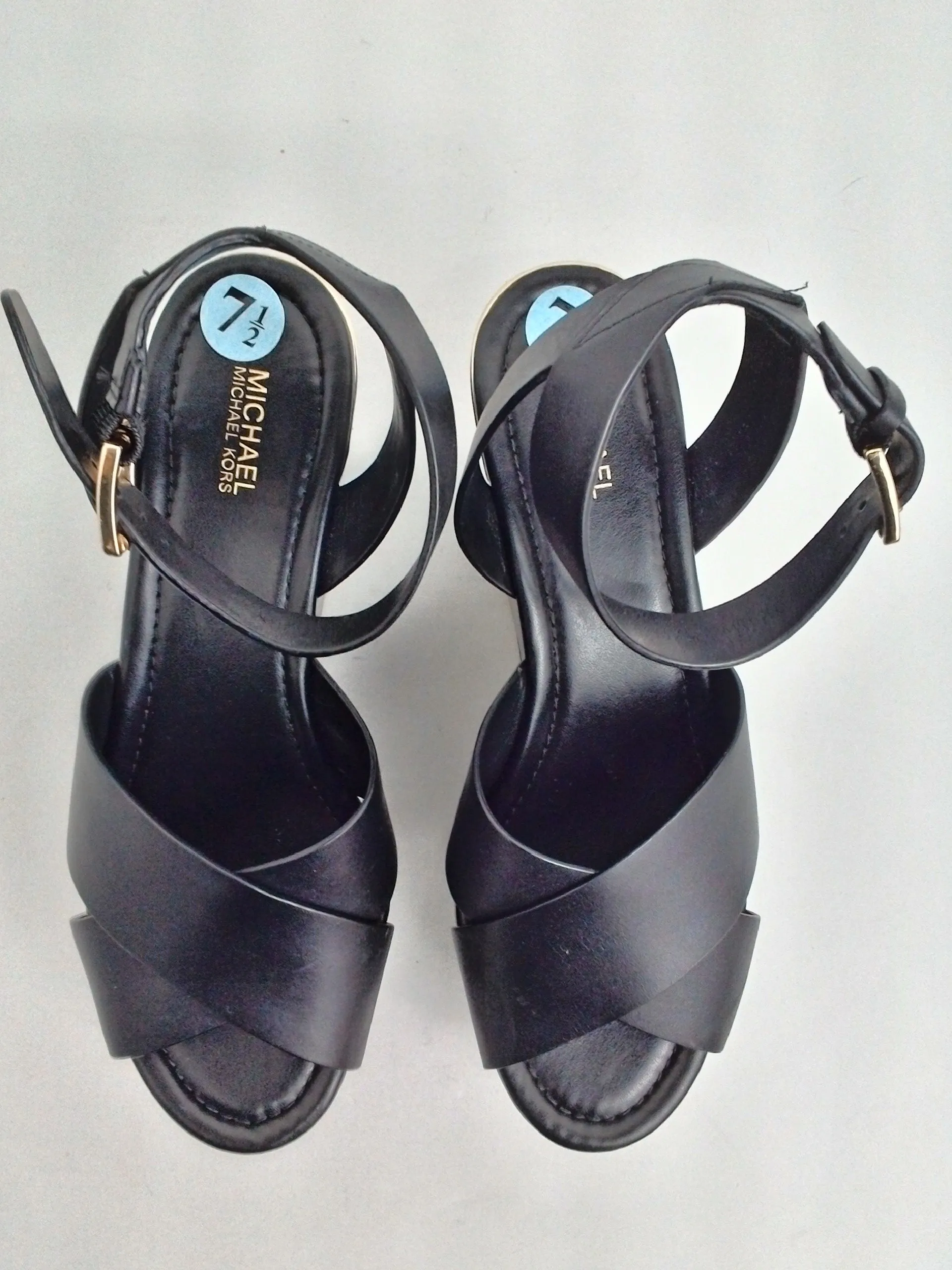 Michael Kors Women's Black Leather Platform Sandals Size 7.5 M