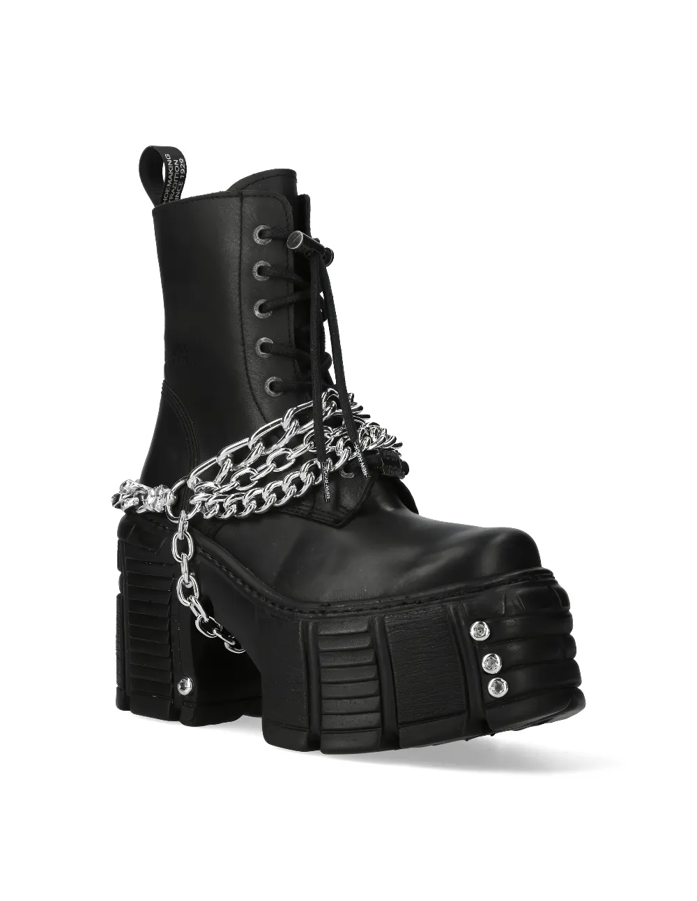 NEW ROCK Black Lace-Up Ankle Boot with Chains and Platform