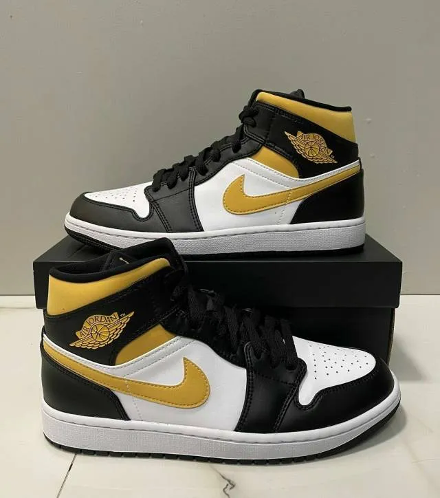 Nike Air Jordan 1 Retro Mid Pollen 4-14 White Black 5547...