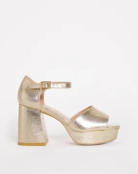 Pavla Metallic Classic Platform Heeled Sandals Ex Wide Fit | Simply Be