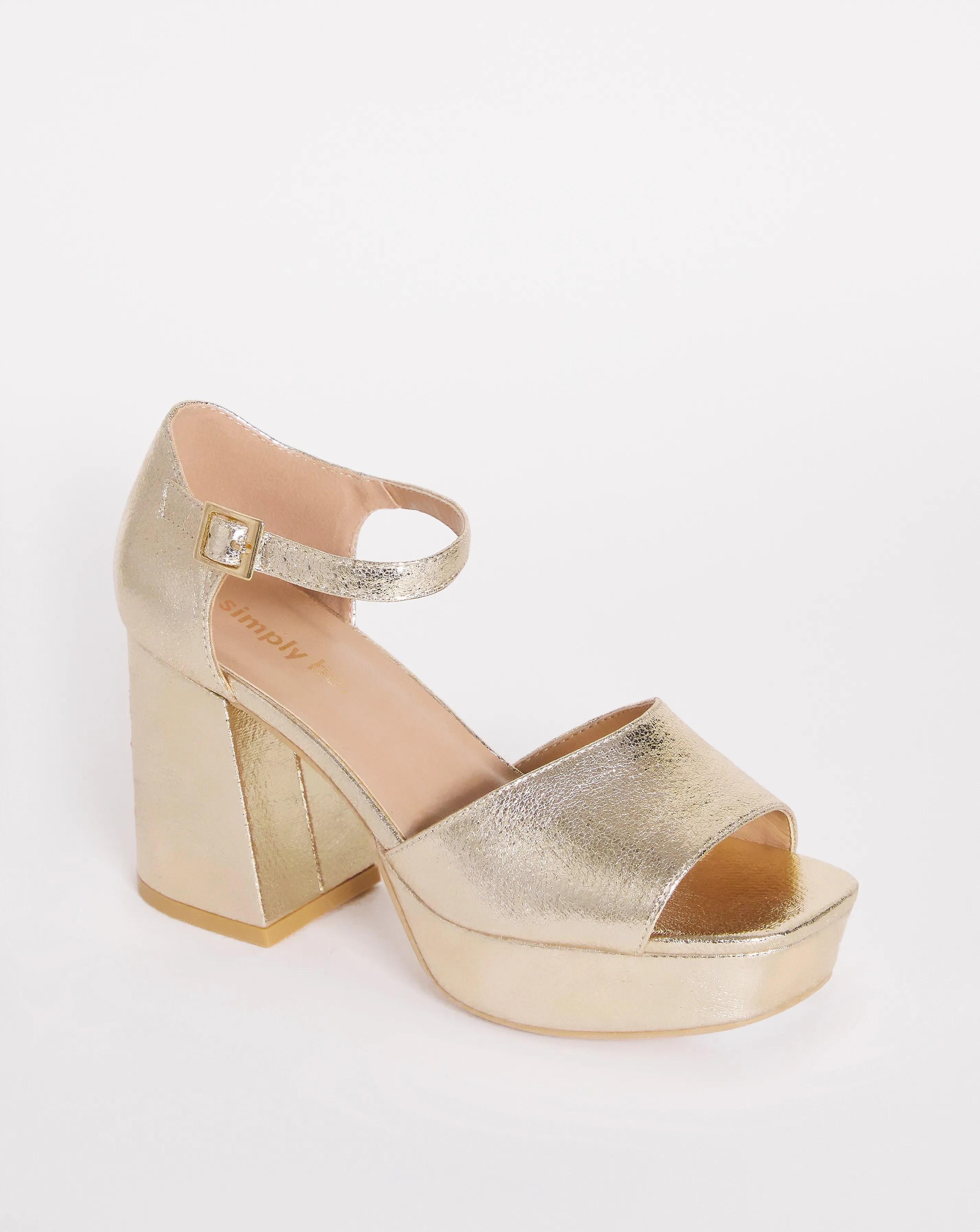 Pavla Metallic Classic Platform Heeled Sandals Ex Wide Fit | Simply Be