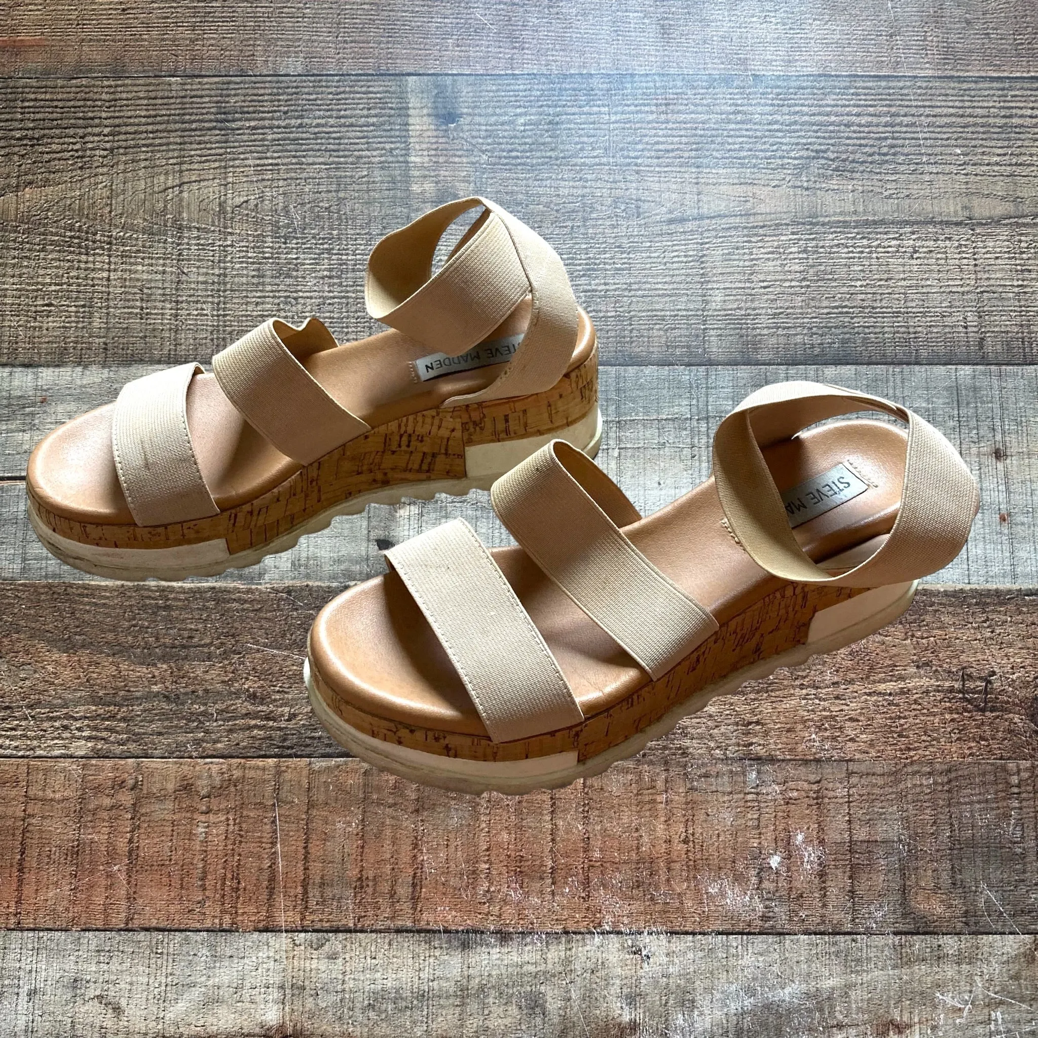 Steve Madden Tan Bandi Cork Wedge Sandals- Size 7 (see notes)