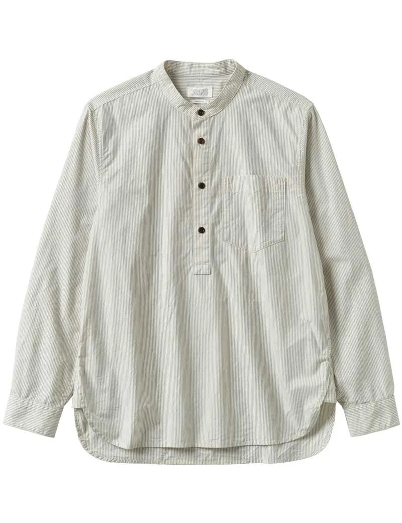 Toast Grandad Collar Stripe Pullover Shirt Sunwashed Blue