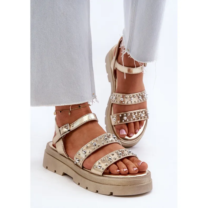 Women's Decorated Sandals Eco Leather Gold Arcida golden