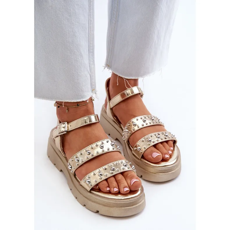 Women's Decorated Sandals Eco Leather Gold Arcida golden