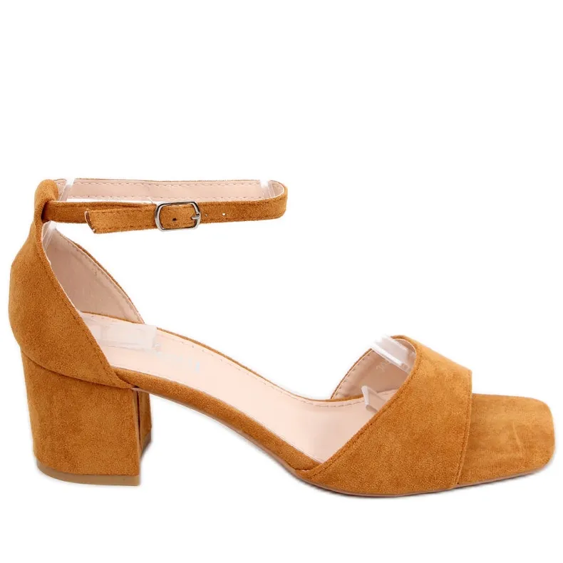 Women's high-heeled sandals, suede Silence Camel brown