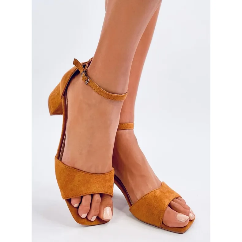 Women's high-heeled sandals, suede Silence Camel brown